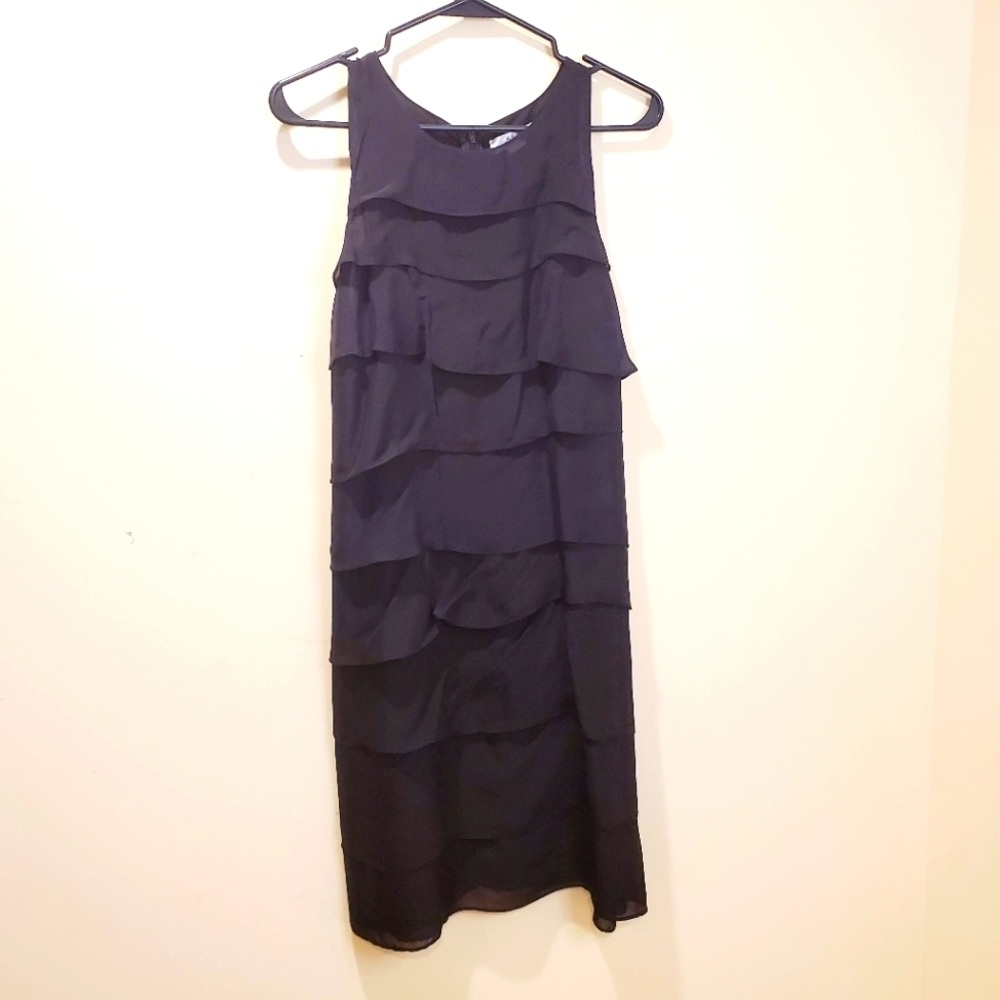 Kenar Black 100%  silk Ruffled  midi dress Size 10